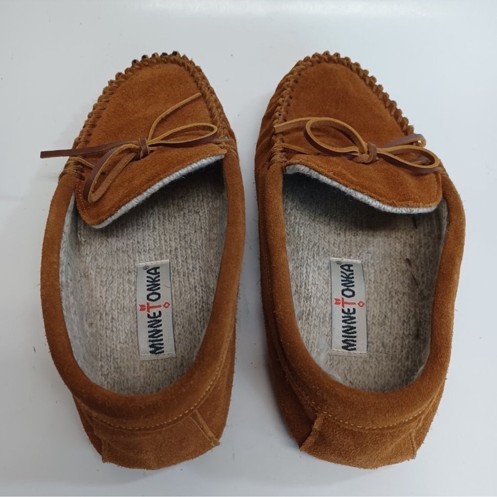 Minnetonka Mens Brown Suede Wool Lined Slipper Moccasins Size 9 - Picture 2 of 11